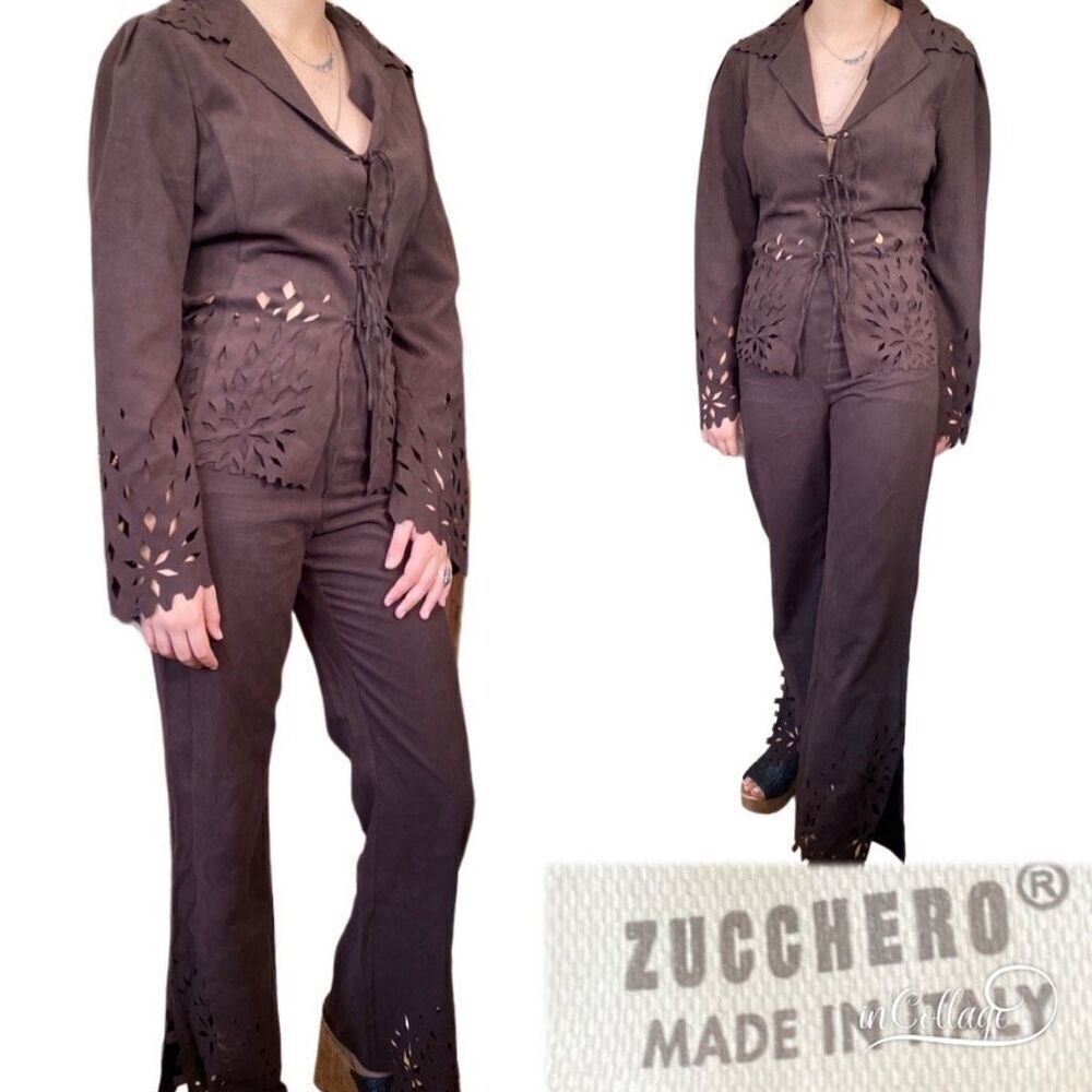 VTG *GRAIL FIND* Zucchero Western Outfit Bell Bottom Pants Lace-Up Shirt Set Sm